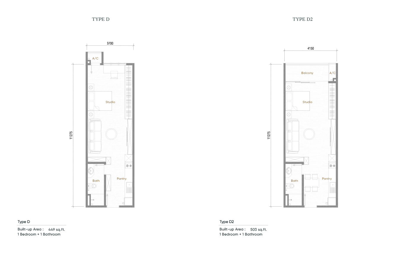 Luxury JB Condo for Sale Near RTS & CIQ | Senyum 6 Type D and D2 1-bedroom 1-bathroom condo floor plans ideal for investment at Senyum Residences JB