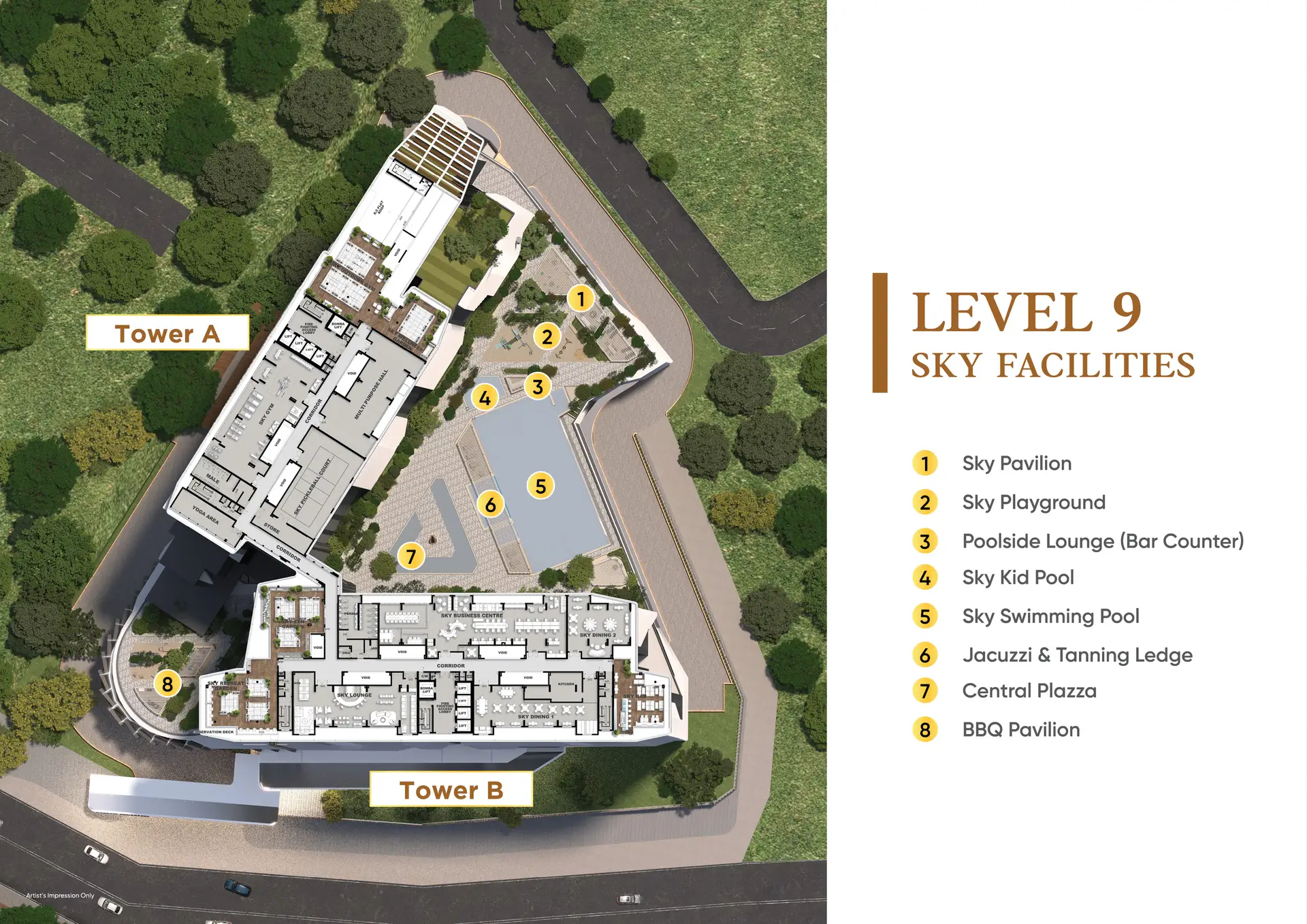 Luxury JB Condo for Sale Near RTS & CIQ | Senyum 7 Sky facilities level 9 guide at Senyum Residences luxury condo in Johor Bahru