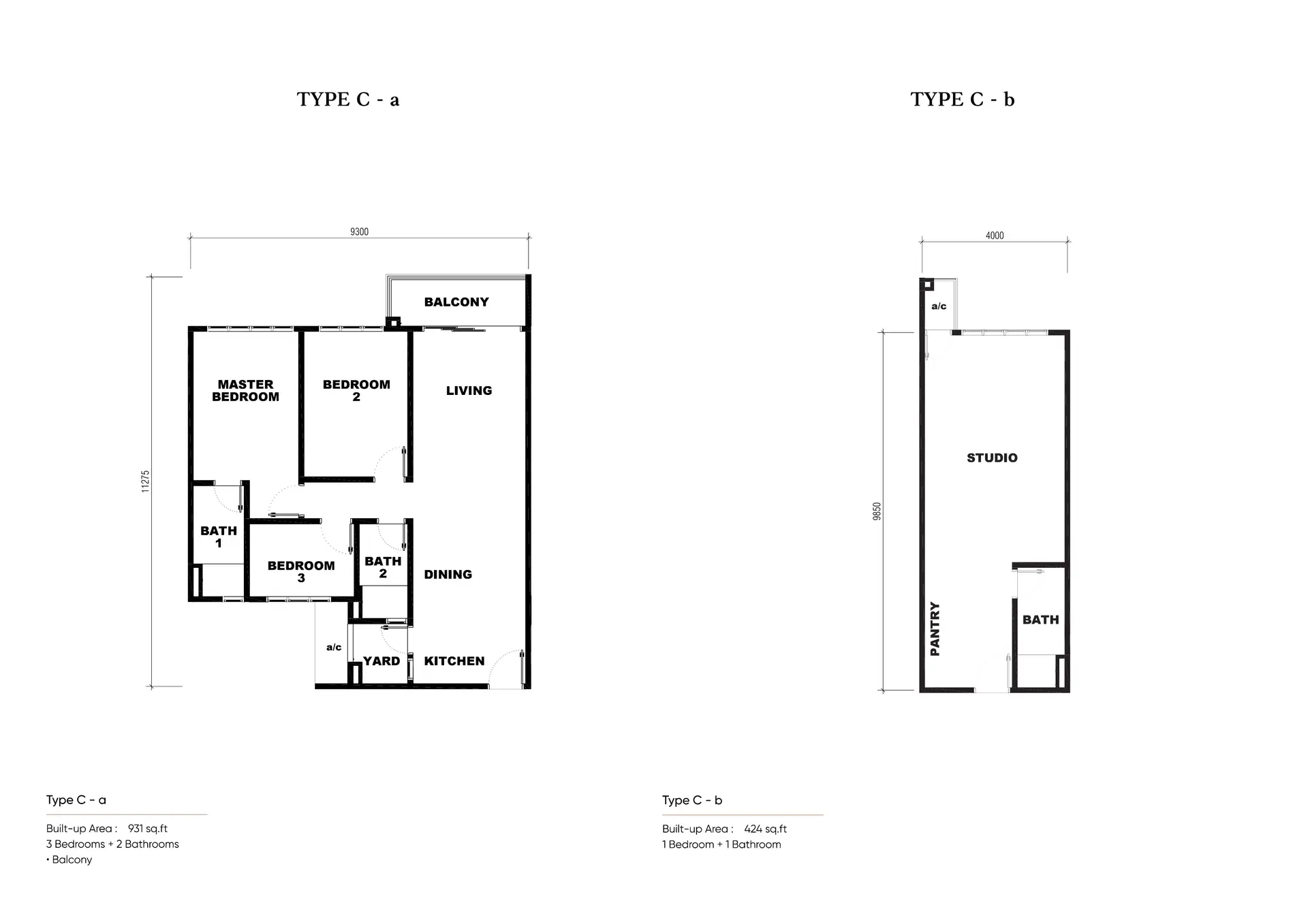 Luxury JB Condo for Sale Near RTS & CIQ | Senyum 5 Type CA 3-bedroom 1-bathroom and Type CB 1-bedroom 1-bathroom floor plans at Senyum Residences Johor Bahru